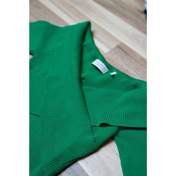 Sandro Paris Off The Shoulder Ribbed Knit Top Green Size 1 Small - Picture 4 of 7